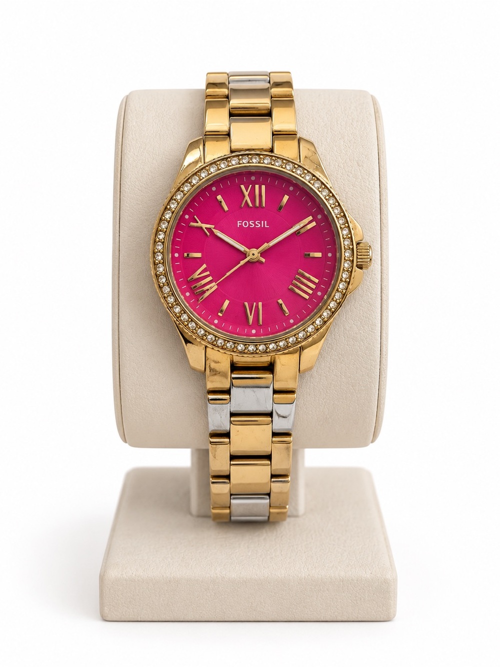 Fossil Two-Tone Gold and Silver Bracelet Watch with Pink Dial